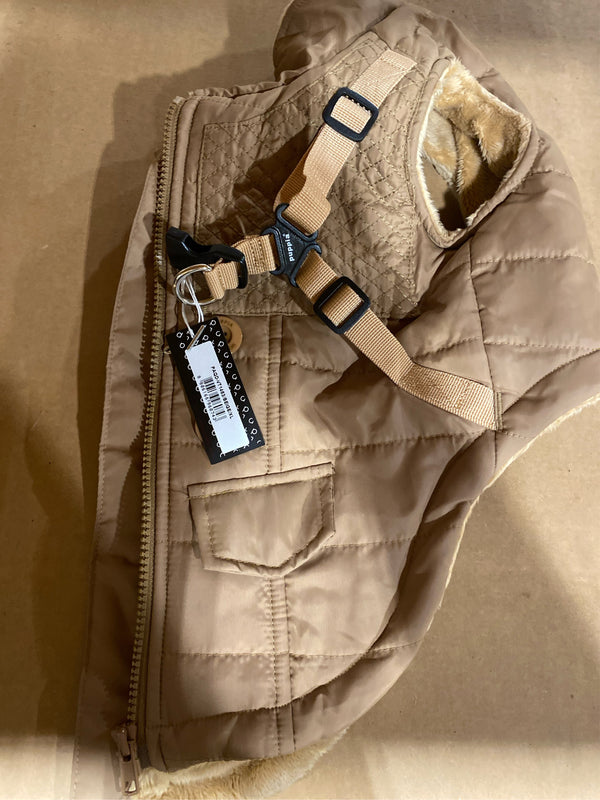Puppia Wilkes Winter Dog Coat with Integrated Harness No Pull Cold Weather Waterproof Warm Fleece Back Zipper for Small & Medium Dog, Beige, X-Large - L14 - 625