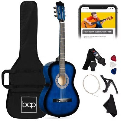 Best Choice Products 38in Beginner Acoustic Guitar Starter Kit w/ Gig Bag, Strap, Extra Strings - Blue - K2 - 366