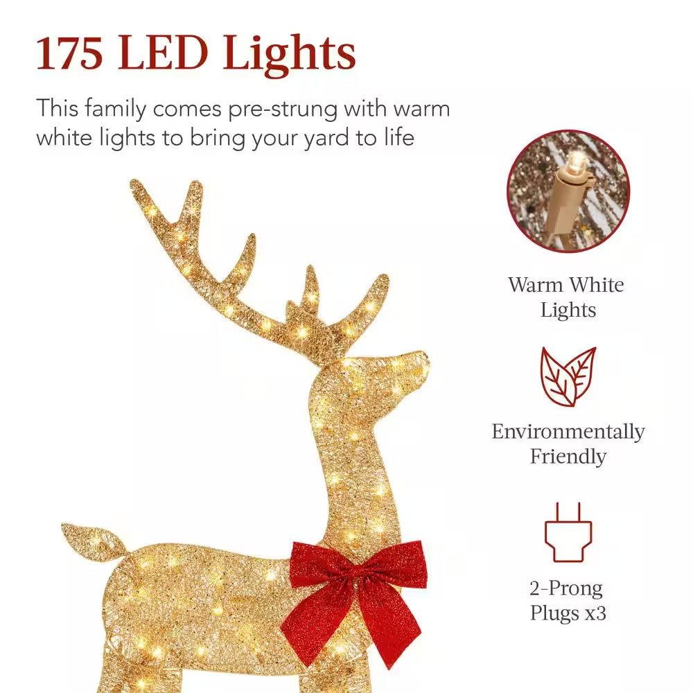 48 in. Gold LED Metal Deer Family Christmas Yard Decor - E2 - 956