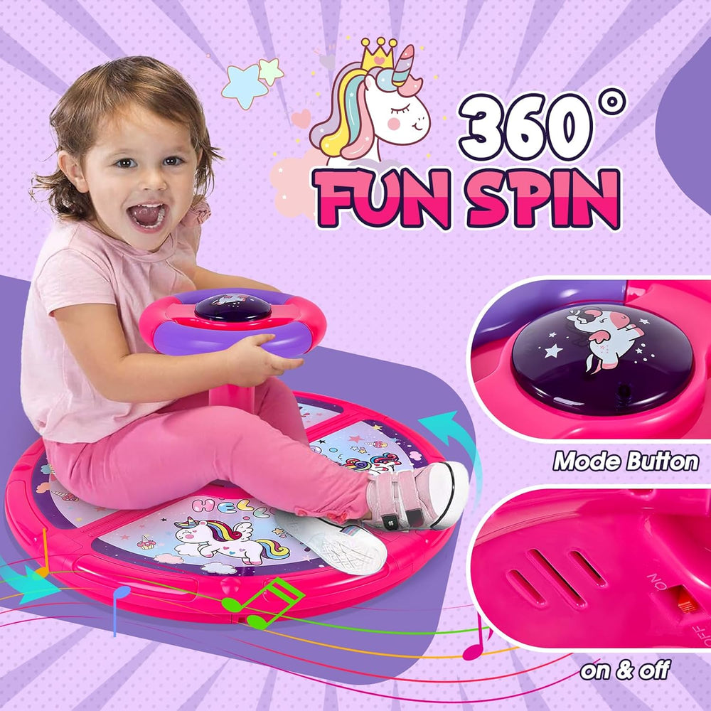 Unicorn Sit and Spin, GODELAIF Sit and Spin Toy 360  Spinning Stool Seat Sensory Toys Christmas Birthday Gift with Music & LED Lights for Kids Toddlers Girls Boys 2, 3, 4, 5, 6 Years Old 1335