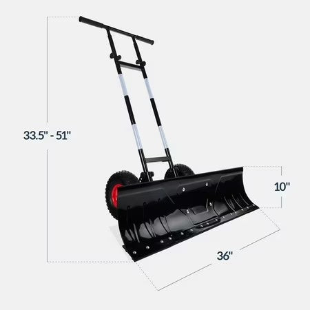 Best Choice Products 36in Galvanized Blade Hand Snow Pusher w/ 2 Wheels, Adjustable Handle, Blade Angle - Black - G10 - 1045