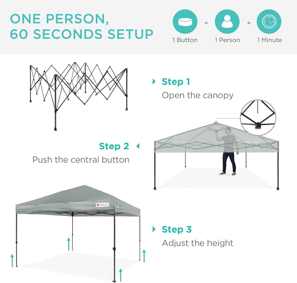 Best Choice Products 10x10ft Pop Up Canopy Tent, Outdoor Shade, 1 Person 1 Minute Set Up, Carry Case, 4 Weight Bags - Silver - L5 - 393