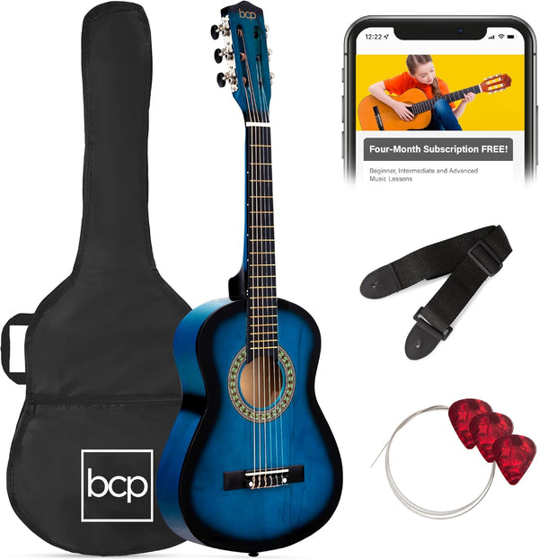 Best Choice Products 30in Kids Acoustic Guitar, All-in-One Beginner Starter Kit w/Strap, Case, Extra Strings, Rosette Inlay - Blueburst - 1612