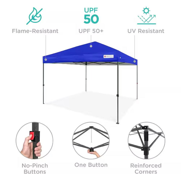 12 ft. x 12 ft. Restort Blue Easy Setup Pop Up Canopy Instant Portable Tent with 1-Button Push and Carry Case - A13 - 725
