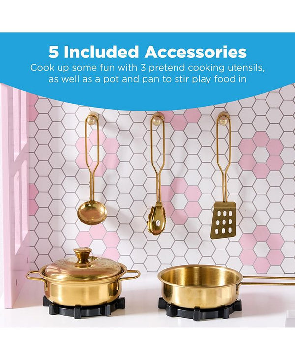Best Choice Products Pretend Play Wooden Farmhouse Kitchen Set w/ Storage, Clicking Knobs, 5 Accessories - Pink - No Size - C7-0412