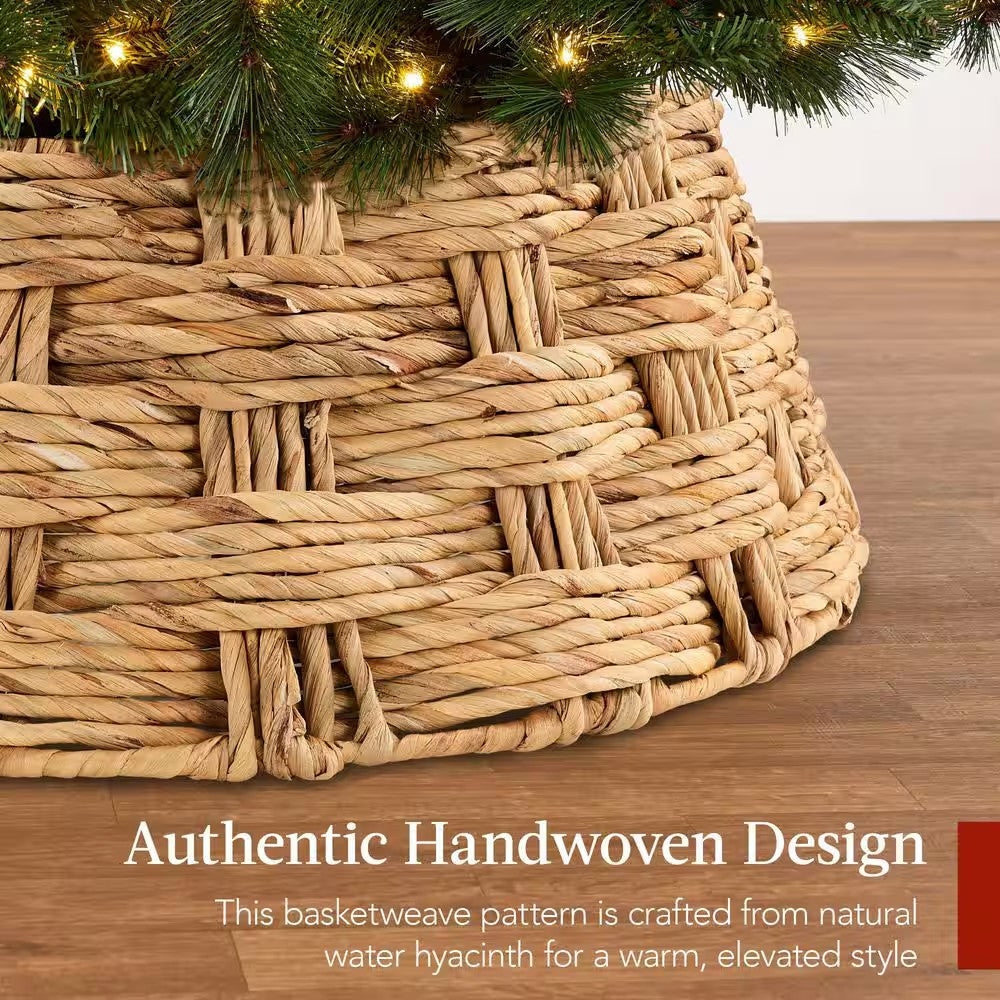 36 in. Basket Woven Hyacinth Christmas Cellulose Tree Collar, Skirt Accessory with Cord Cut-Out in Natural-G1-1592 -E2-1649