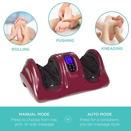 Best Choice Products Therapeutic Kneading & Rolling Shiatsu Foot Massager w/ High Intensity Rollers, Remote - Burgundy -K2-0364