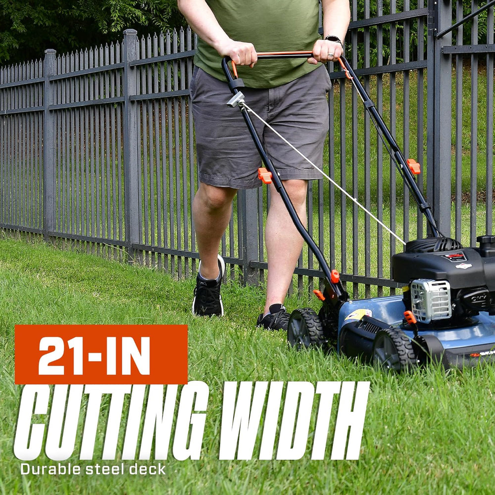 SENIX 21-Inch Gas Push Lawn Mower with 140 cc 4-Cycle Briggs & Stratton Engine, Mulching and Side Discharge, 6-Position Dual Lever Height Adjustment (LSPG-M6) 1655