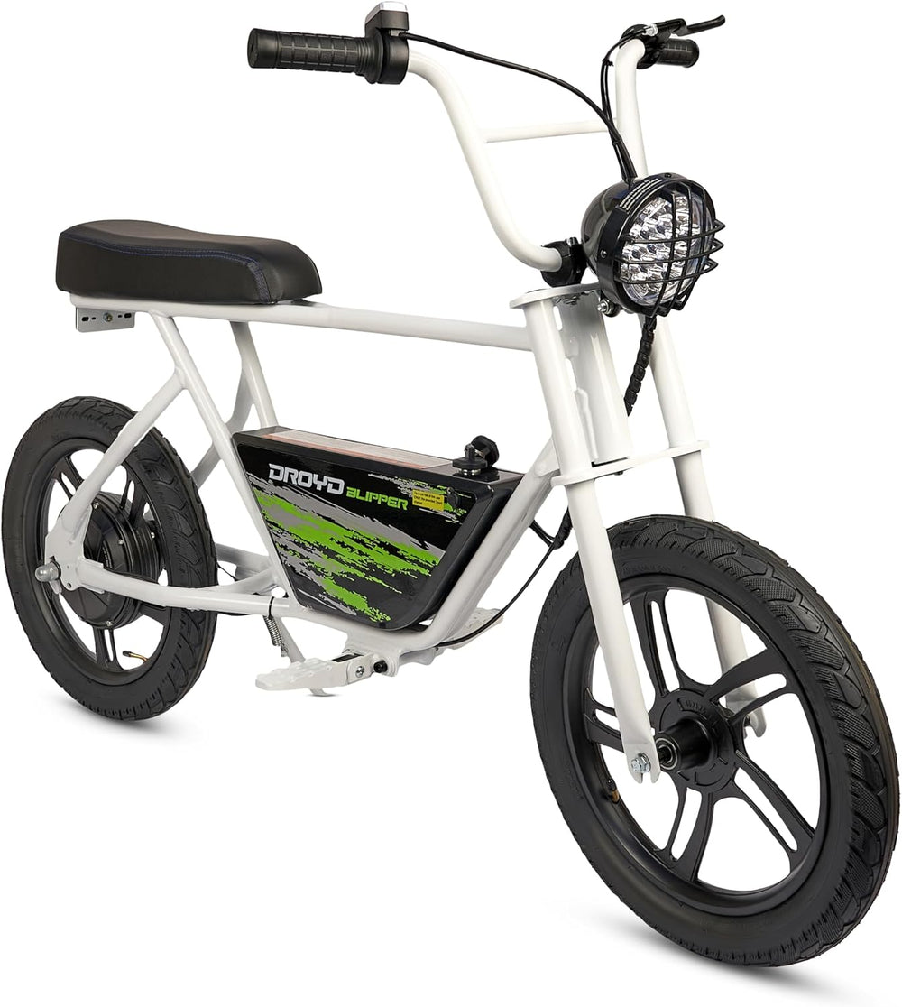 Tested Working - NO CHARGER - Droyd Blipper Electric Bike for Kids 13+, 250W Electric Mini Bike, 24V Lithium-Ion Battery w/Max Speed 12.5 Mph, Up to 12.5 Miles Range, Safe E Bike with Rear Drum Brake, 16" Tires and LED Headlight - G14