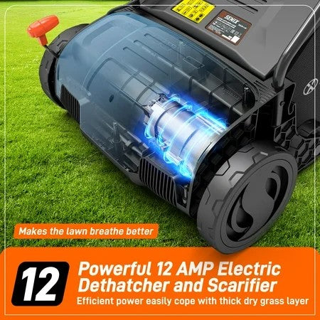 SENIX Corded Dethatcher/Scarifier 2 in 1, 12.6" 12Amp, 4-Position Adjustment with Collection Bag, SCE12-L1 1616