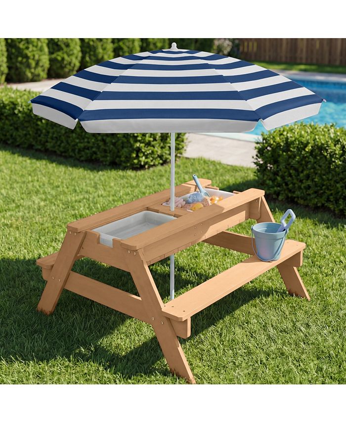 Best Choice Products Kids 3-in-1 Outdoor Convertible Activity Sand & Water Picnic Table w/ Umbrella - Blue 1766 -L2-0017