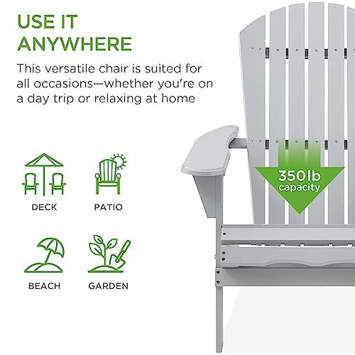 Folding Wooden Adirondack Chair, Accent Furniture W/ Natural Woodgrain - Slate Gray -B10-0588