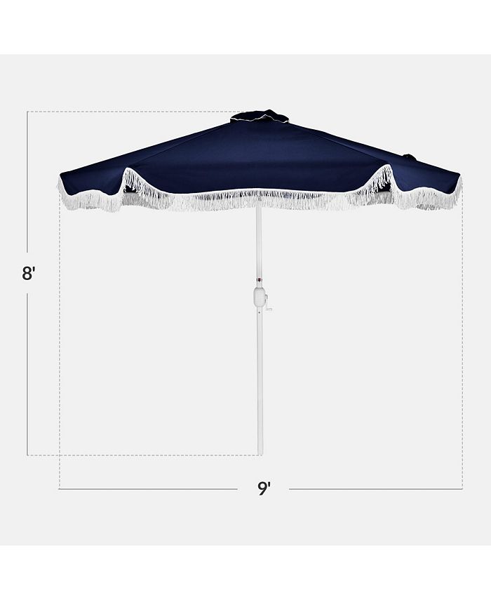 Best Choice Products 9ft Fringe Market Umbrella   Boho Patio Sunshade w/ Tilt, UPF50+, Steel Pole for Table, Pool, Deck - Blue -L7-0453