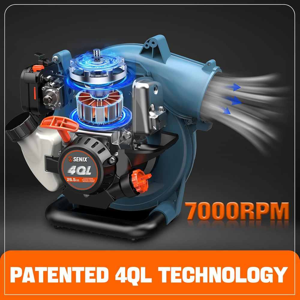 SENIX 4QL 26.5 cc 4-Cycle Handheld Gas Powered Leaf Blower for Lawn Care Clean Up, Up to 410 CFM and 125 MPH, Light Weight, Dual Grip Handle, BL4QL-L, Blue 1504