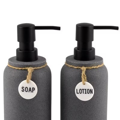2pc Eton Lotion Pump Set Dark Gray - Allure Home Creations: Resin & Plastic, Hand Wash, 12.68oz Capacity - F12 - 294