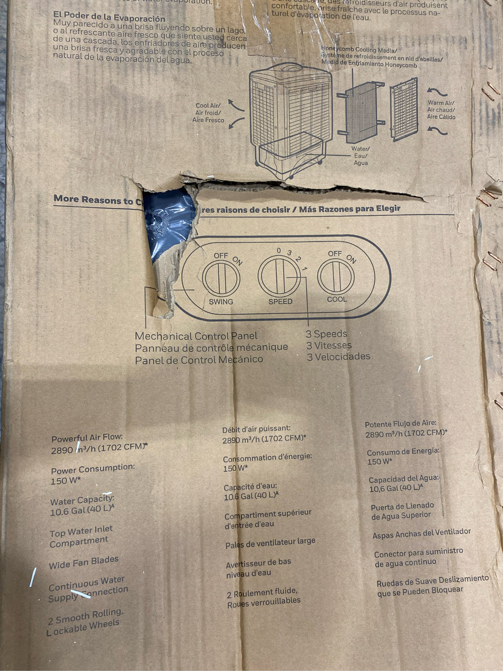 Untested - Honeywell 1062-CFM 3-Speed Indoor/Outdoor Portable Evaporative Cooler for 610-sq ft - H5 - 5