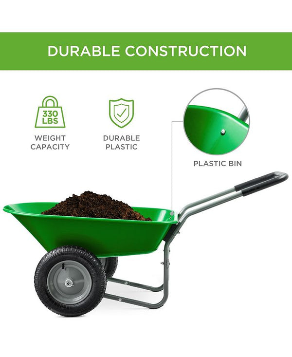 Best Choice Products Dual-Wheel Home Wheelbarrow Yard Garden Cart for Lawn, Construction - Green - NO SIZE - M4 - 1951