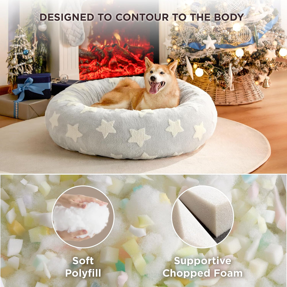 LE SURE Donut Large Dog Bed - XL Round Cat Beds Indoor Anti-Anxiety Calming Gift for Pets, Washable Cute Modern Beds with Jacquard Shaggy Plush & Anti Slip Bottom, 36 Inch, Christmas Grey - J6 - 634
