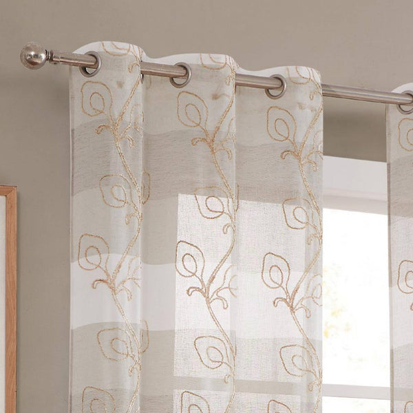 Silvia 76 in. W x 96 in. L Embroidered Sheer Floral Window Curtain in Linen -K9-0544