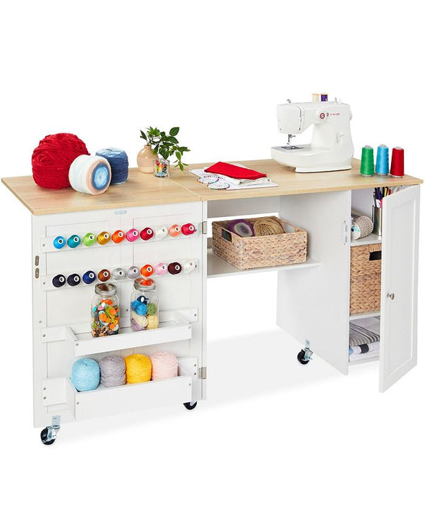 Best Choice Products Large Portable Multipurpose Folding Sewing Table w/ Magnetic Doors, Craft Storage - White -H2-0112