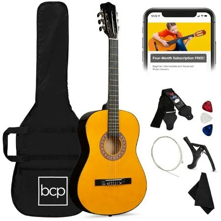Best Choice Products 38in Beginner Acoustic Guitar Starter Kit w/ Gig Bag, Strap, Extra Strings - Natural - L46