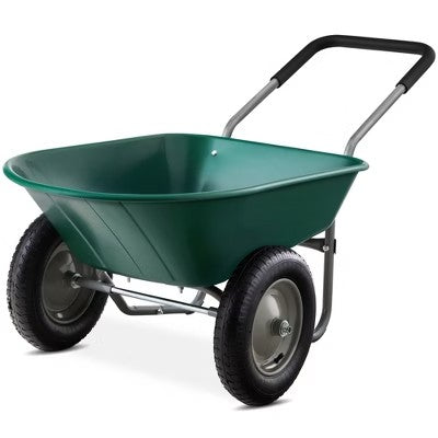 Dual-Wheel Home Wheelbarrow Yard Garden Cart for Lawn, Construction - Green 720