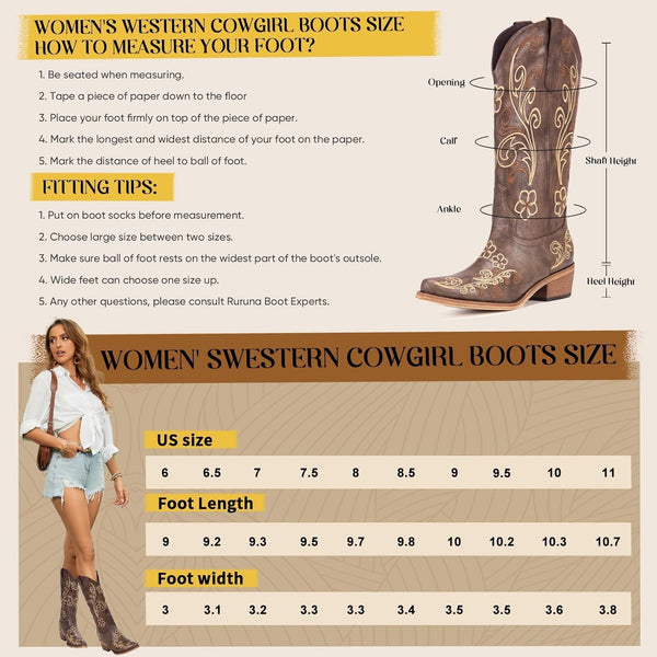 Cowboy Boots for Women Wide Calf - Cowgirl Boots with Pointed Toe and Chunky Heel for All-Day Comfort | Perfect for Country Music Festivals & Daily Wear - Size 5.5 - J13 - 255
