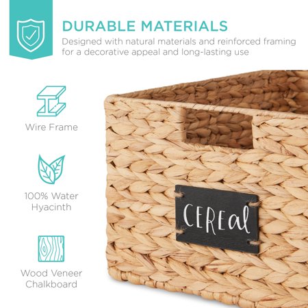 Best Choice Products Set of 2 16in Woven Water Hyacinth Pantry Baskets w/ Chalkboard Label, Chalk Marker - Natural - E4 - 989