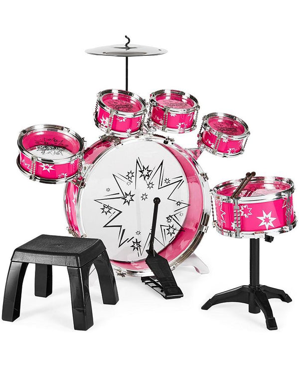 Best Choice Products 11-Piece Kids Starter Drum Set w/ Bass Drum, Tom Drums, Snare, Cymbal, Stool, Drumsticks - Pink - NO SIZE - B1 - 1004