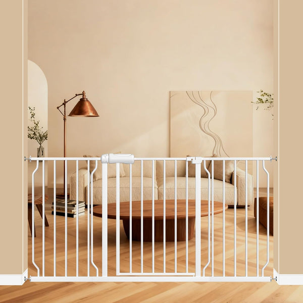 ALLAIBB Extra Wide Pressure Mounted Baby Gate Walk Through Child Kids Safety Toddler White Long Large Pet Dog Gates with Extension for doorways Kitchen and Living Room (57.48-62.20"/146-158cm) - A4 - 438