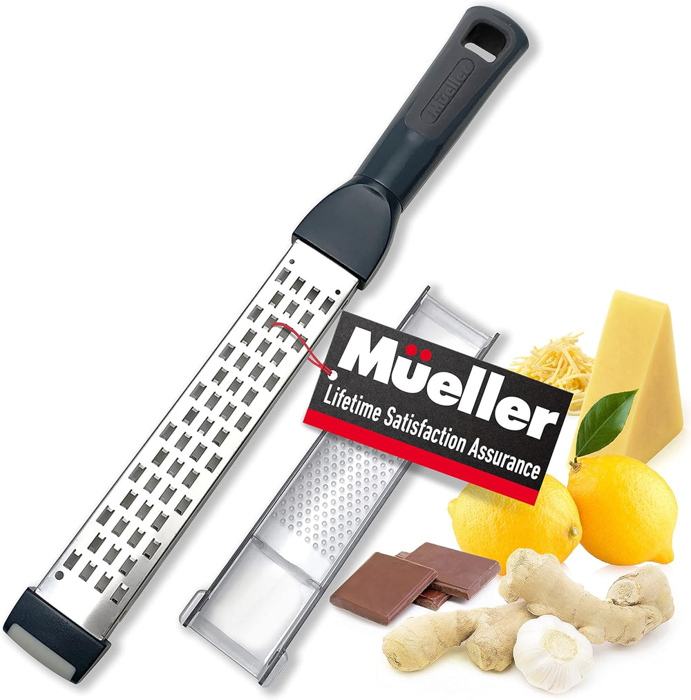 Mueller Ultra Bi-Directional Citrus Zester & Cheese Grater   Parmesan Cheese Lemon, Ginger, Garlic, Nutmeg, Chocolate, Vegetables, Fruits   18/10 Razor-Sharp Stainless Steel Blade Wide Dishwasher Safe - B11 - 590