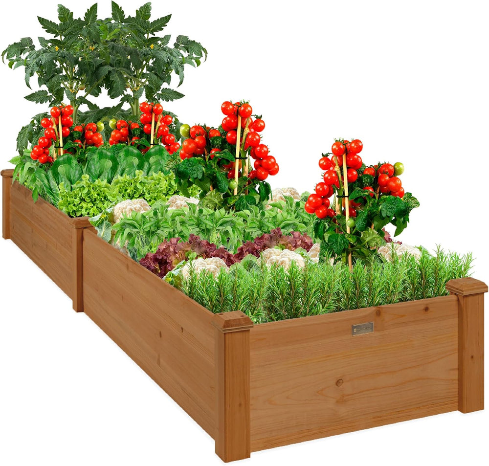 Best Choice Products 8x2ft Outdoor Wooden Raised Garden Bed Planter for Vegetables, Grass, Lawn, Yard - Acorn Brown 1429