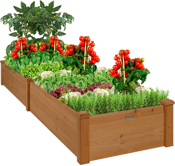 Best Choice Products 8x2ft Outdoor Wooden Raised Garden Bed Planter for Vegetables, Grass, Lawn, Yard - Acorn Brown 1429