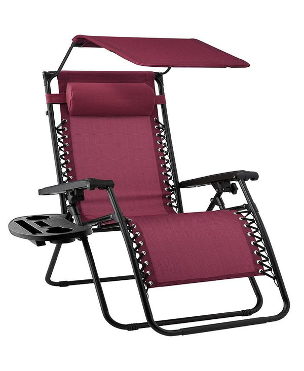 Best Choice Products Folding Zero Gravity Recliner Patio Lounge Chair w/ Canopy Shade, Headrest, Tray - Red -M2-0379