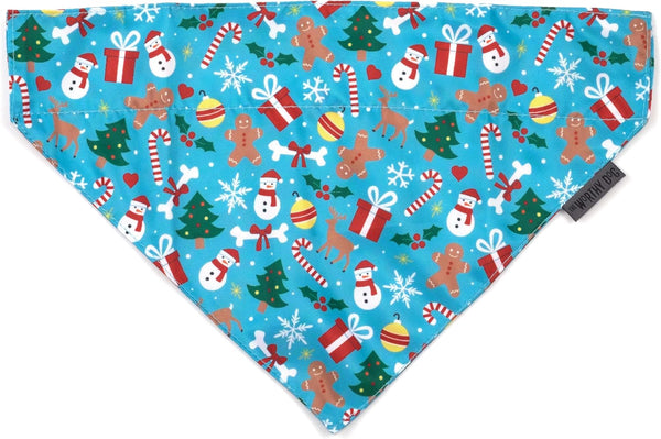 THE WORTHY DOG Slide-On Dog Bandana   Over-the-Collar Polyester Pet Bandana, Easy On/Off, Winter Wonderland Pattern, ICY Blue, Small - K12 - 603