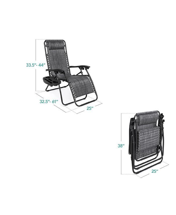 Best Choice Products Set of 2 Zero Gravity Lounge Chair Recliners for Patio, Pool w/ Cup Holder Tray - Gray - M9 - 1964