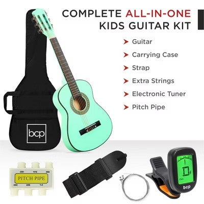 Best Choice Products 30in Kids Acoustic Guitar Beginner Starter Kit with Tuner, Strap, Case, Strings - SoCal Green - E3 - 966
