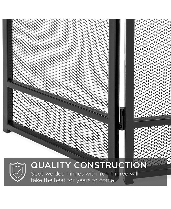 Best Choice Products 47.5x27.25in 3-Panel Steel Mesh Fireplace Screen, Spark Guard w/ Rustic Worn Finish - Black - NO SIZE - J7-1595