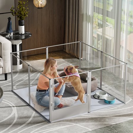 BingoPaw Clear Dog Whelping Box Fence Pet Breed Pen Playpen with Waterproof Pad, 24" H - A2 - 405