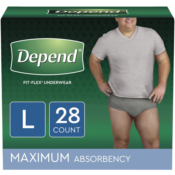 Depend FIT-FLEX Incontinence Underwear for Men Maximum Absorbency, L, Grey, 28 CT - 639