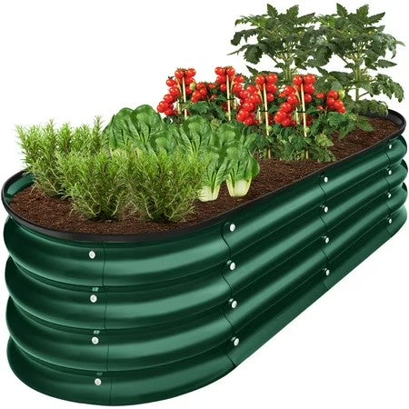 Best Choice Products 4x2x1ft Outdoor Raised Metal Oval Garden Bed, Planter Box for Vegetables, Flowers - Dark Green - K5 - 432