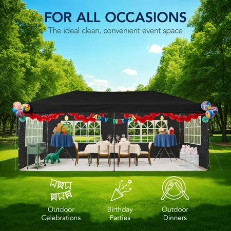 Best Choice Products 10x20ft Party Tent Pop Up Canopy Easy Setup w/ 1-Button Setup, Wheeled Case, 4 Weight Bags - Black - B6 - 474