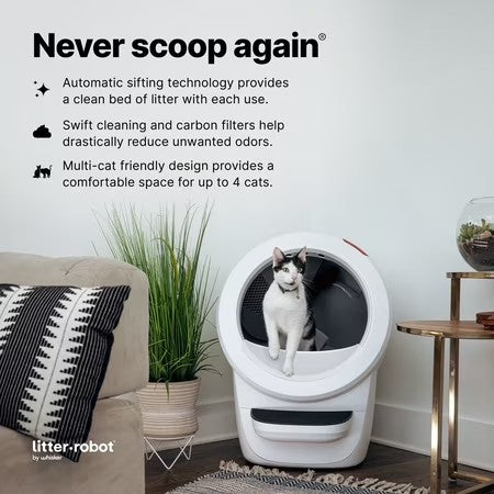 Litter-Robot 4 Automatic Self-Cleaning Cat Litter Box with Step, White - D4 - 398