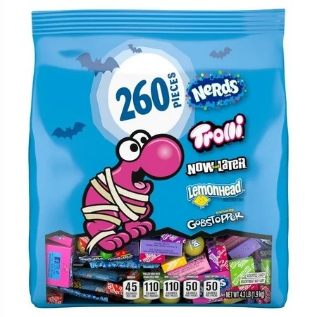 Halloween Classic Fun Trick-or-Treat Assortment with Nerds, Trolli, Now and Later, Lemonhead, Gobstoppers, 260 Pieces, Halloween Candy, 69.3 Ounces, Variety Bag - QTY 3 X58