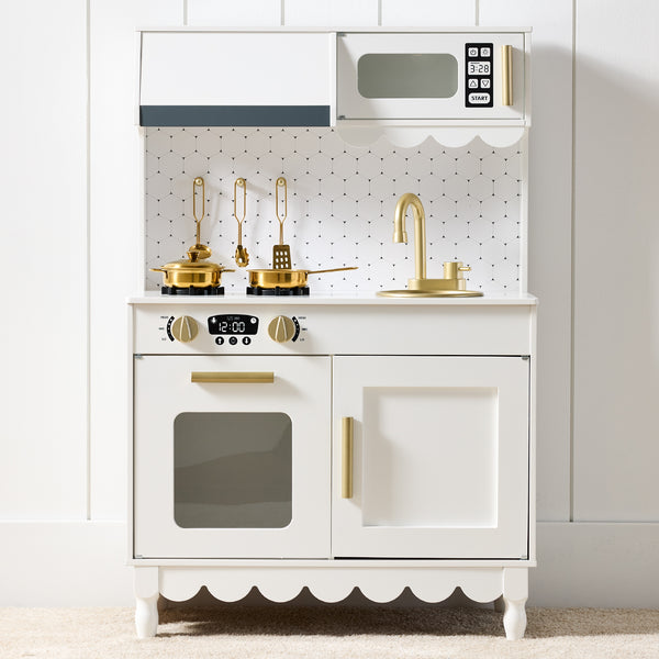 Best Choice Products Wooden Cottage Kids Pretend Play Kitchen with 5 Accessories and Toy Storage - White - B6 - 1454