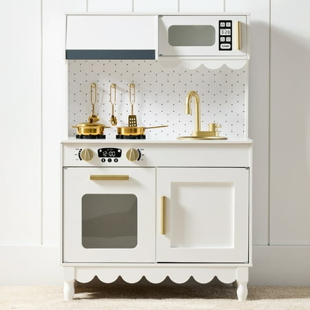 Best Choice Products Wooden Cottage Kids Pretend Play Kitchen with 5 Accessories and Toy Storage - White - A3 - 1421