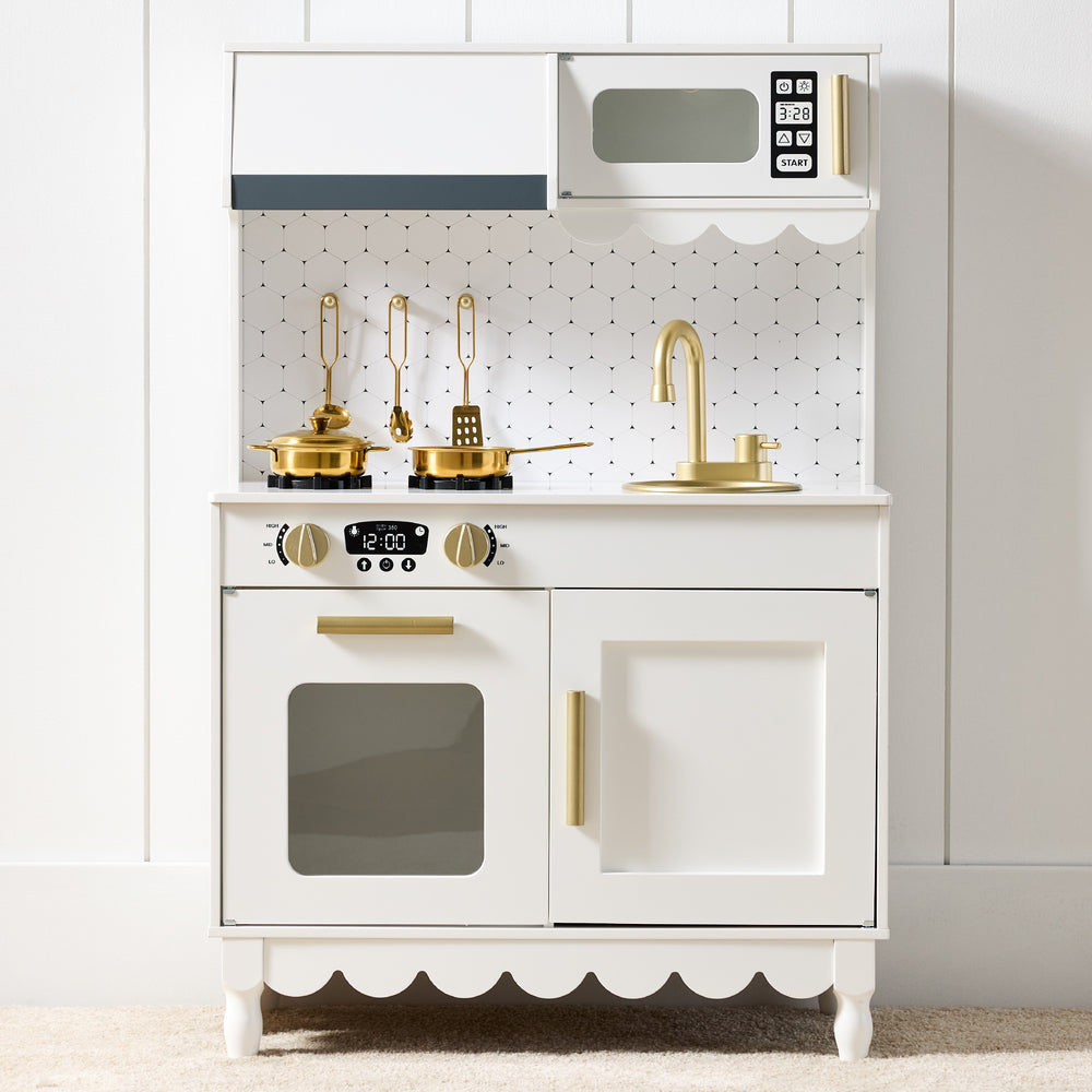 Best Choice Products Wooden Cottage Kids Pretend Play Kitchen with 5 Accessories and Toy Storage - White - A12 - 1487