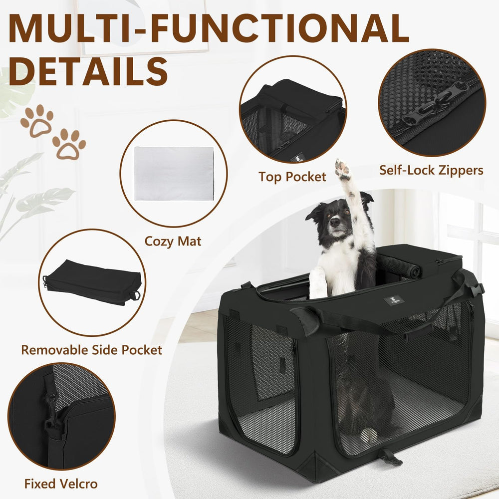 X-ZONE PET Dog Crate 3-Door Kennel, Collapsible Portable Soft Sided Pet Carriers for Indoor & Outdoor, Multiple (24-Inch, Carbon Black) 1837