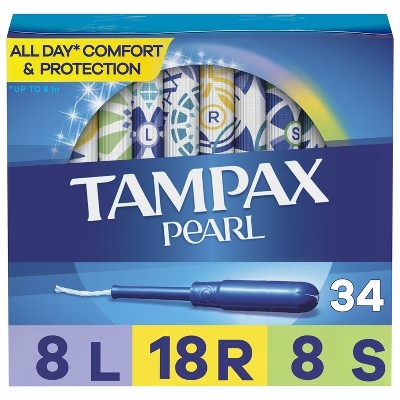 Tampax Pearl Tampons Trio Pack with Plastic Applicator and LeakGuard Braid - Light/Regular/Super Absorbency - Unscented - 34ct - 592