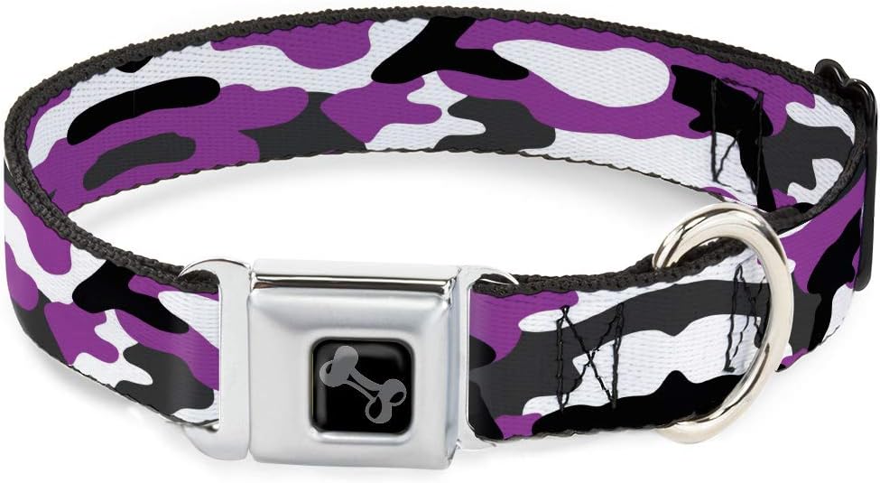 Buckle-Down Pet Collar, Dog Collar Metal Seatbelt Buckle, Camo Purple Black Gray White, 18 - 32 Inches 1.5 Inch Wide - L13 - 599